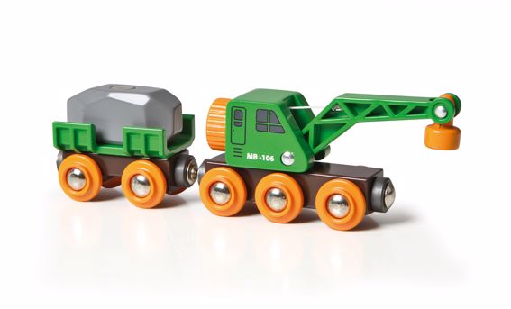 Wooden Crane Wagon with Boulder Load