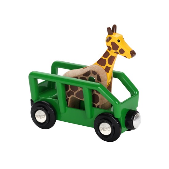 Wooden Giraffe Figure with Railway Wagon